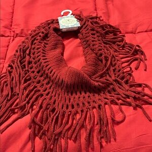 Red Fringe Knit Scarf